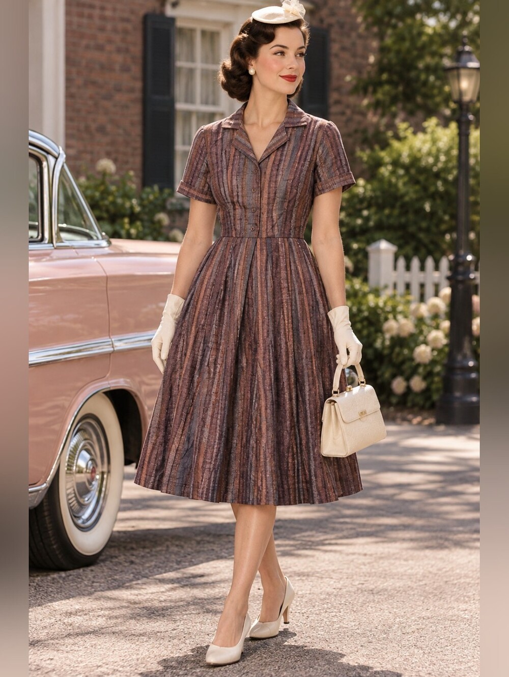 Myrtlewood of California Dress Button Down Retro Striped Cotton Midi Size Small